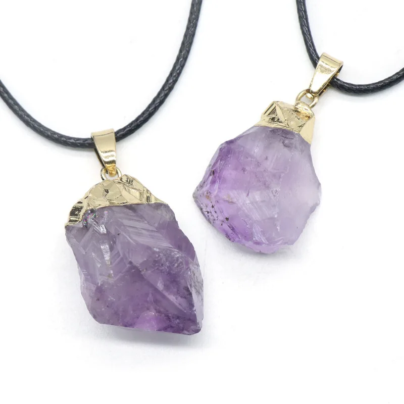 

Natural Stone Amethyst Quartz Gold Color Drop Necklace Pendants Healing Crystals Stones Necklace