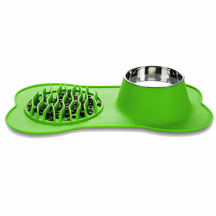 

Wholesale silicone double use stainless steel pet bowl dog water fountain slow feeder dog bowl, Black,pink,blue,green or customize
