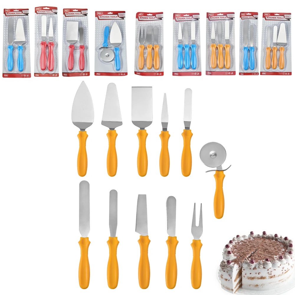 

3 piece baking tools stainless steel cake shovel with yellow silicon handle