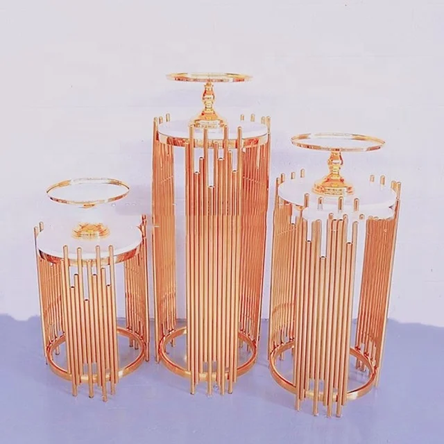 

free shipping 3pcs/set)New style Round Gold Plainted Iron Metal Mirror Decorative Cake Display Stand sunyu1361, Any size