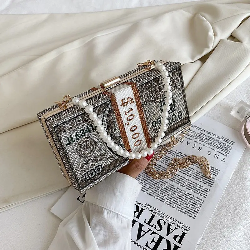 

USD Dollar Printing Women Shoulder Bags with Crystal Nice Charming Lady Shoulder Handbag Clutch Purse