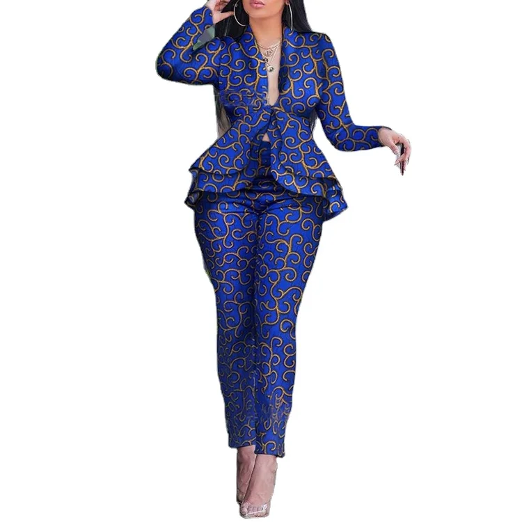 

Fashionable newest commodity spring ruffle 2021 new arrival print women clothing two piece pants with jacket set