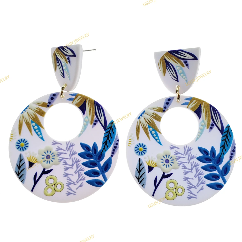 
Korean handmade fashion colorful chic dangle polymer geometric clay flower drop earrings stud jewelry for women girl wholesale 