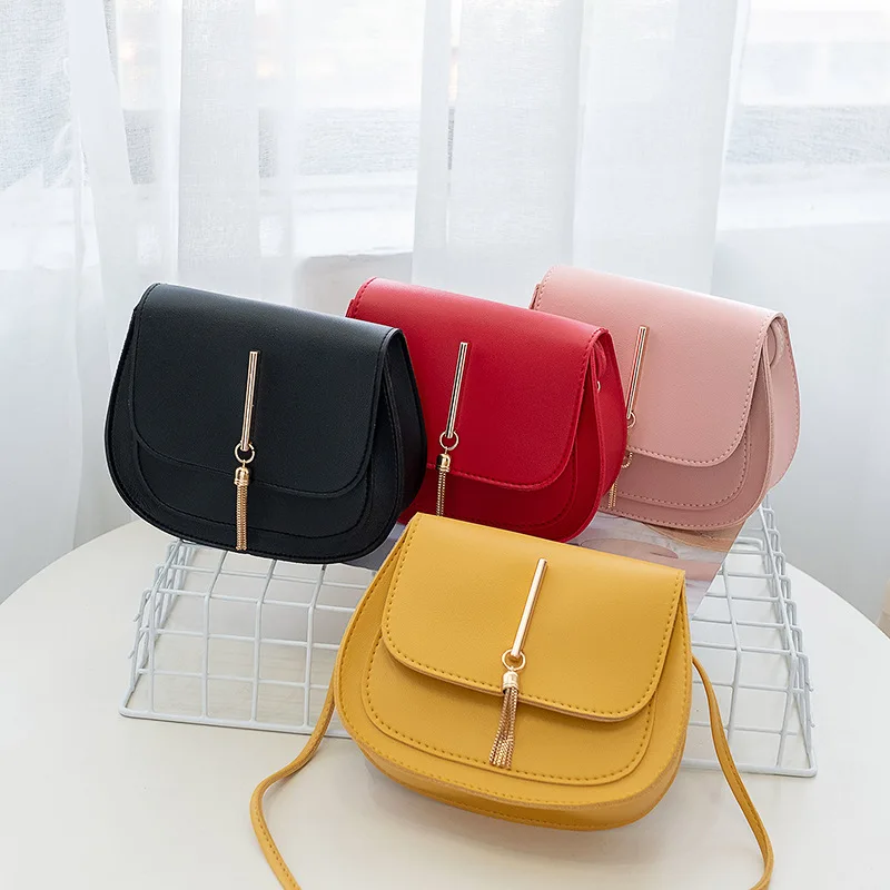 

2020 Hot Shoulder Bag With Tassel Cheap Solid Color Cross Body Bags For Women, Yellow, red, black, pink