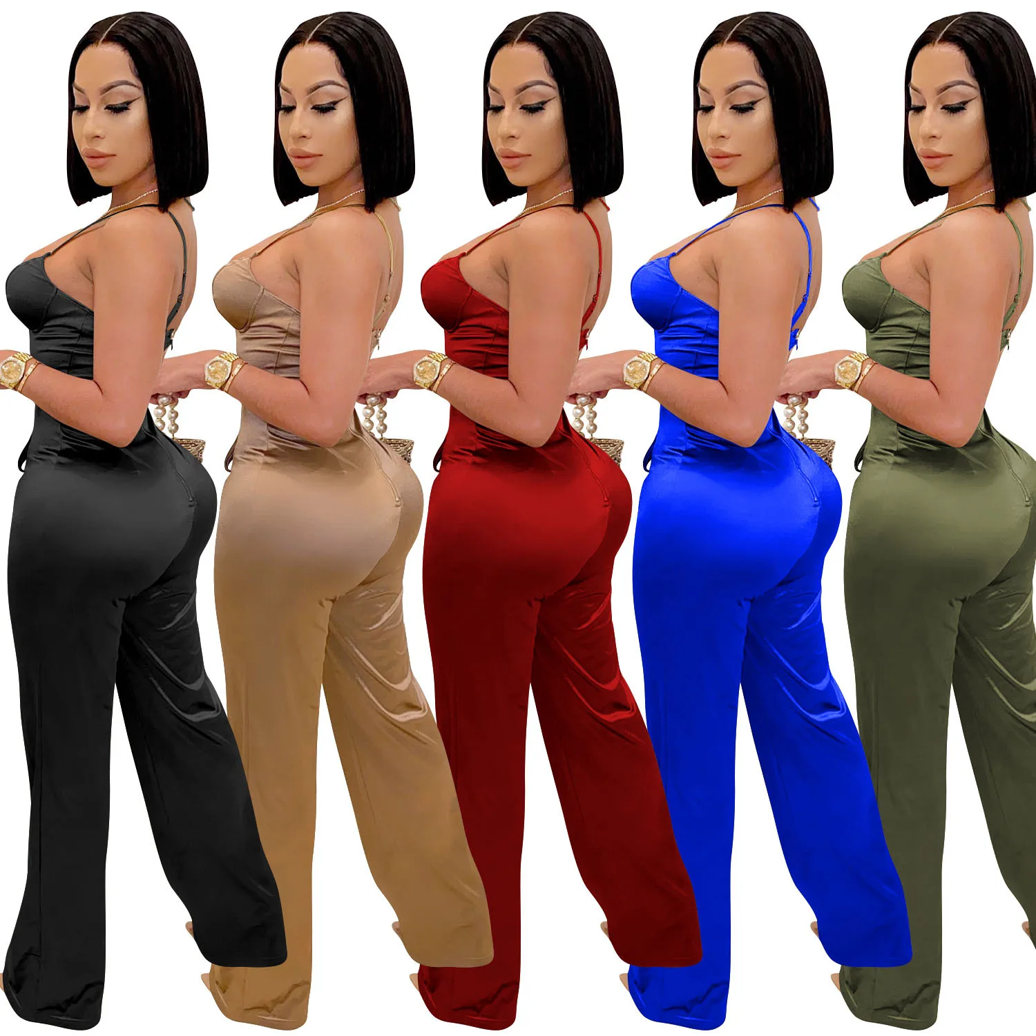 

women straight pants fashion club casual sexy jumpsuit, Picture color