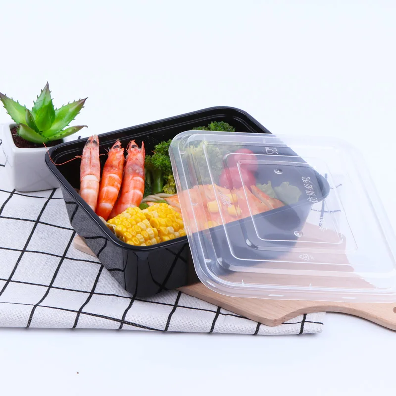 

Disposable environmental plastic bento box portable take out packaging lunch box disposable lunch boxes, Black