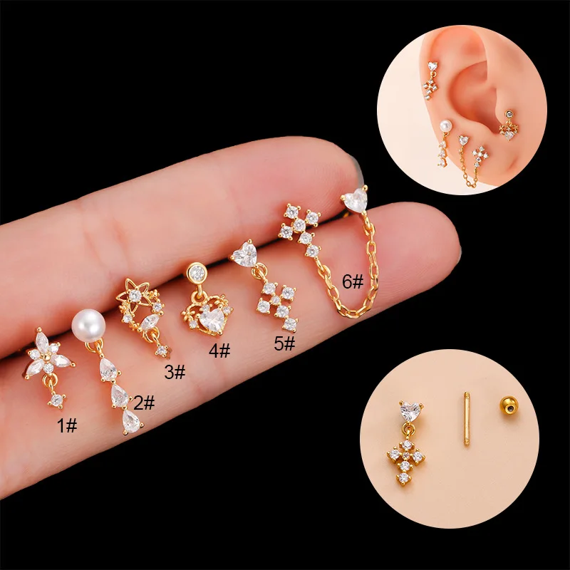 2022 new jewelry stainless steel wholesale piercing white zircon cross pearl earrings women