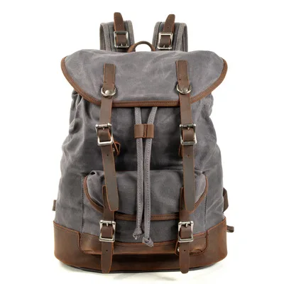 

6073 Wholesale Laptop Backpack Waterproof Waxed Canvas Knapsack Backpack Bag, Army green, dark gray, khaki