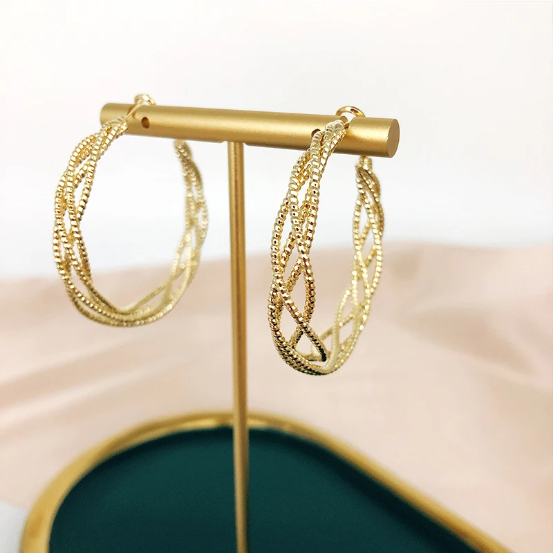 

High Quality Luxury 925 Silver Needle Hollow Gold Diamond Hoop Earrings Woman Earrings Set, 2 colors