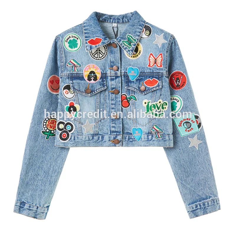 Custom Cute Little Girl 2 Piece Denim Set Embroidered Patches Kids ...