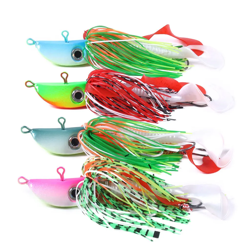 

NEWUP Multi-colors 40G Lead Octopus Head Jigs Rubber Skirts and Soft Lure Tail, 4 colors