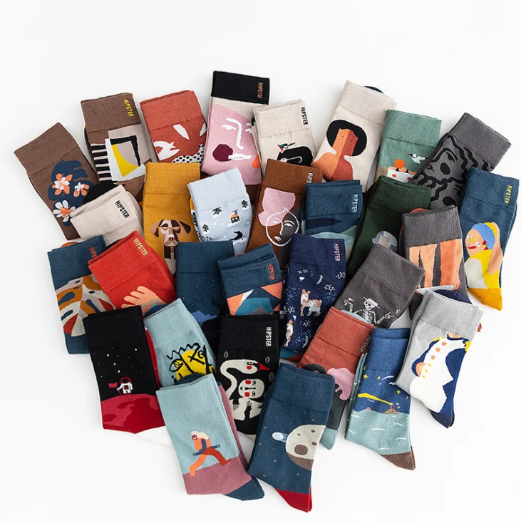 

Autumn men and women socks art combed cotton breathable happy socks, Multiple colors and other color customization