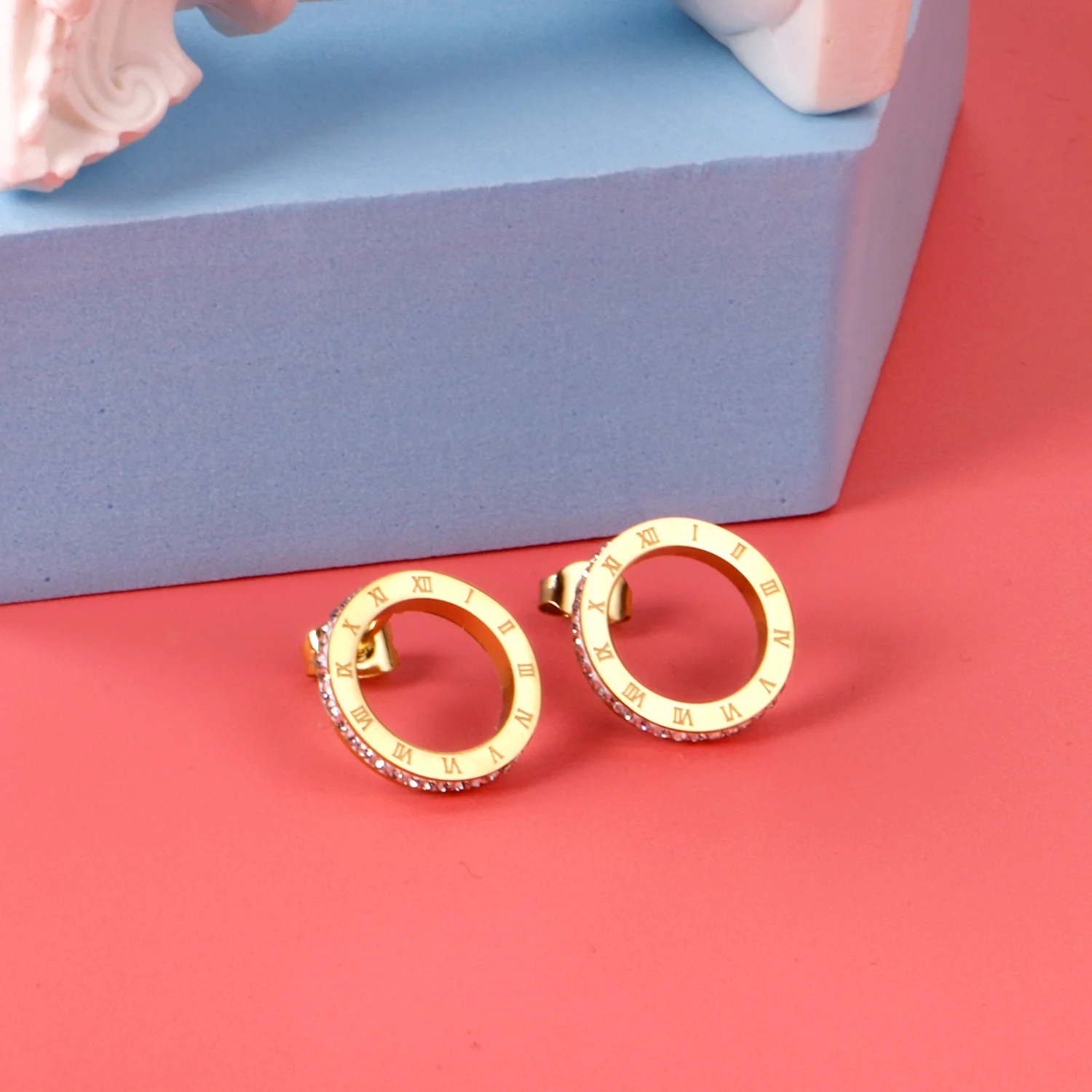 

Vintage Fancy Korean Statement Women Jewelry Designs Roman Numerals Gold Earrings Studs 14k Earring