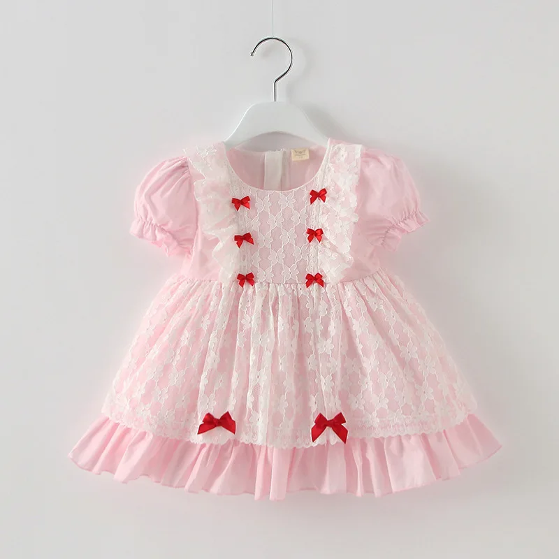 

D2208 summer fall baby girls Spanish dresses pink tulle bow dress kids clothing outfit fashion wholesale children clothes