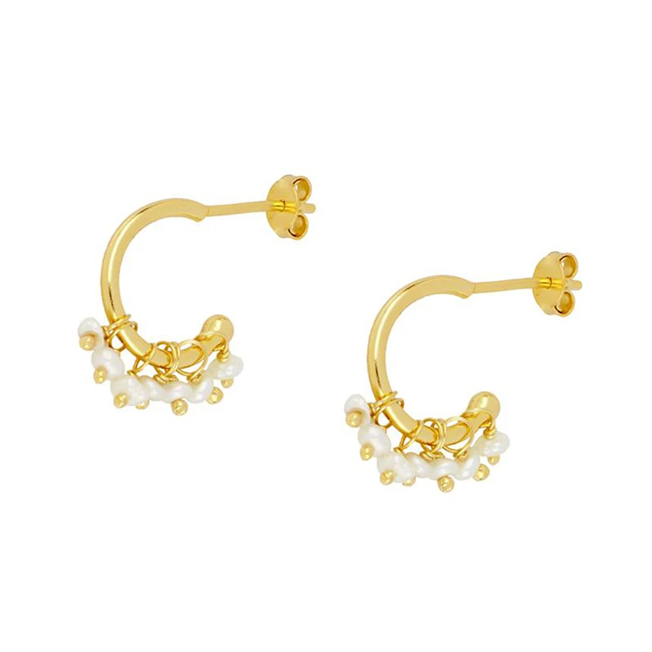 

wholesale women earrings fashion silver jewelry 18k gold plated nice 925 sterling silver pearl hoop earrings