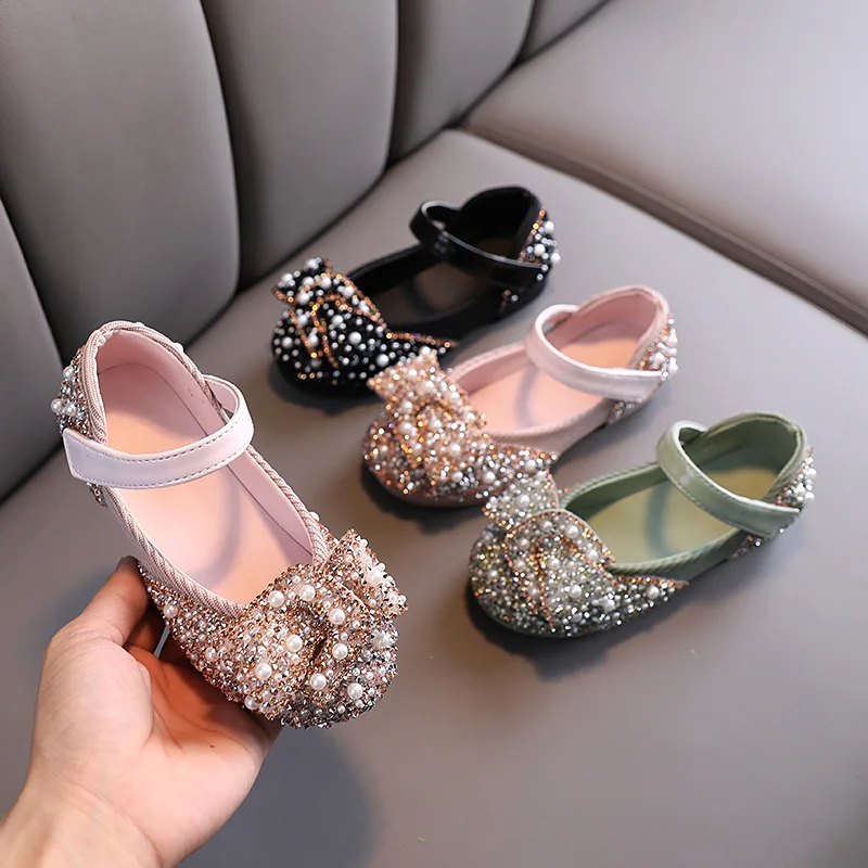 

2022 New Children Shoes Pearl Rhinestones Shining Kids Princess Shoes For Baby Girls Party and Wedding Dress Shoe Drop shipping