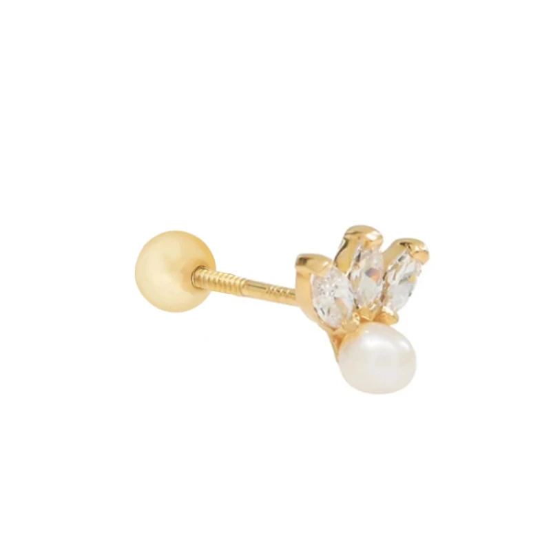 

Fancy 925 silver plated gold jewelry maple diamond pearl stud earrings, Gold/white