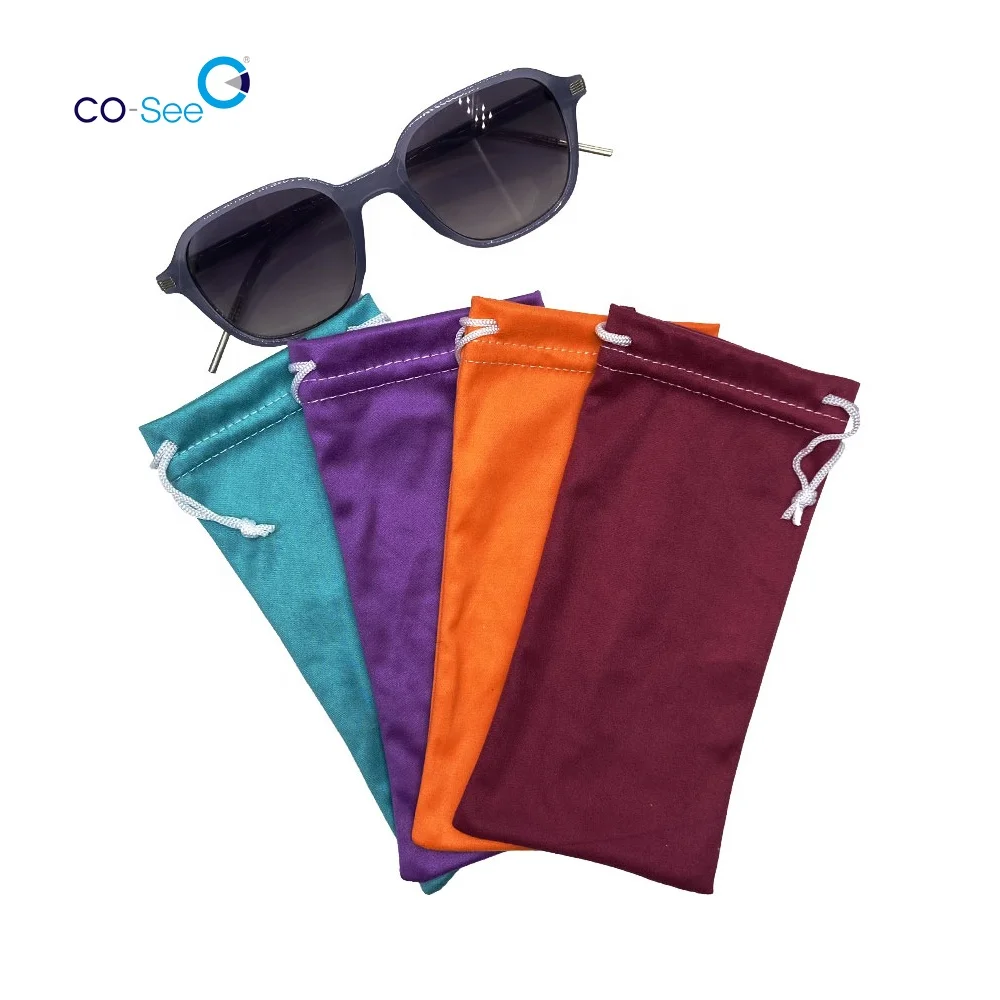 

Custom Logo Cheap Drawstring Soft Jewelry Microfiber Cloth Sun Glasses Pouch Bag Eyewear Accessories