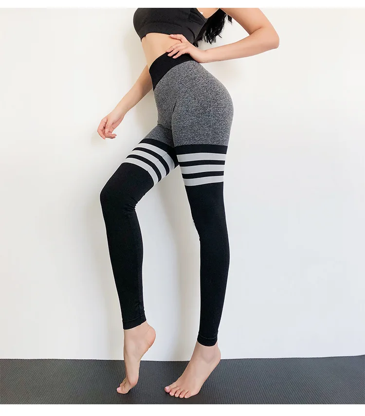 

2021 New Polyester High Waist Striped Casual Slim Fit Buttocks Tights Women's Leggings Sport Pants Yoga Pants, Customized color