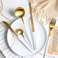 

Wedding Event Stainless Steel Dinnerware Spoon and Fork and Knife Pink Gold Reusable Cutlery Set