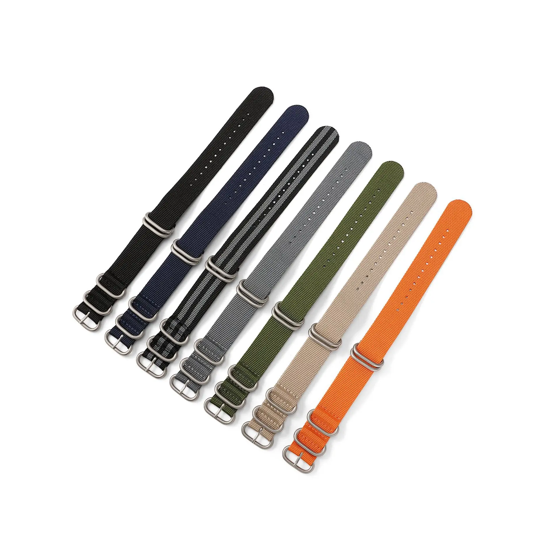

20mm - 5 Ring Zulu - Heavy Duty - Ballistic Nylon Military Watch Band Strap, Black, army green,grat, navy, orange, etc