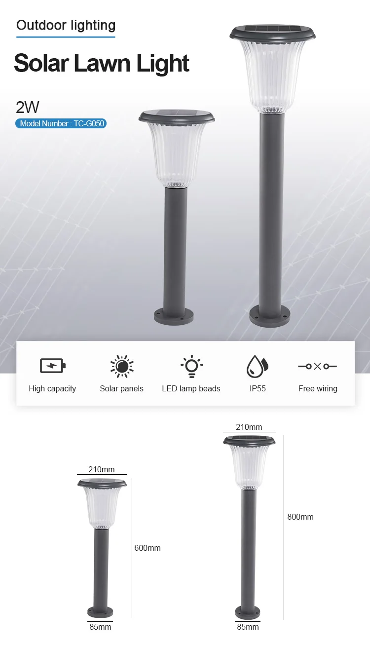 New Design 2W LED Touched Switch Waterproof Aluminum Solar Power Bollard Light Garden