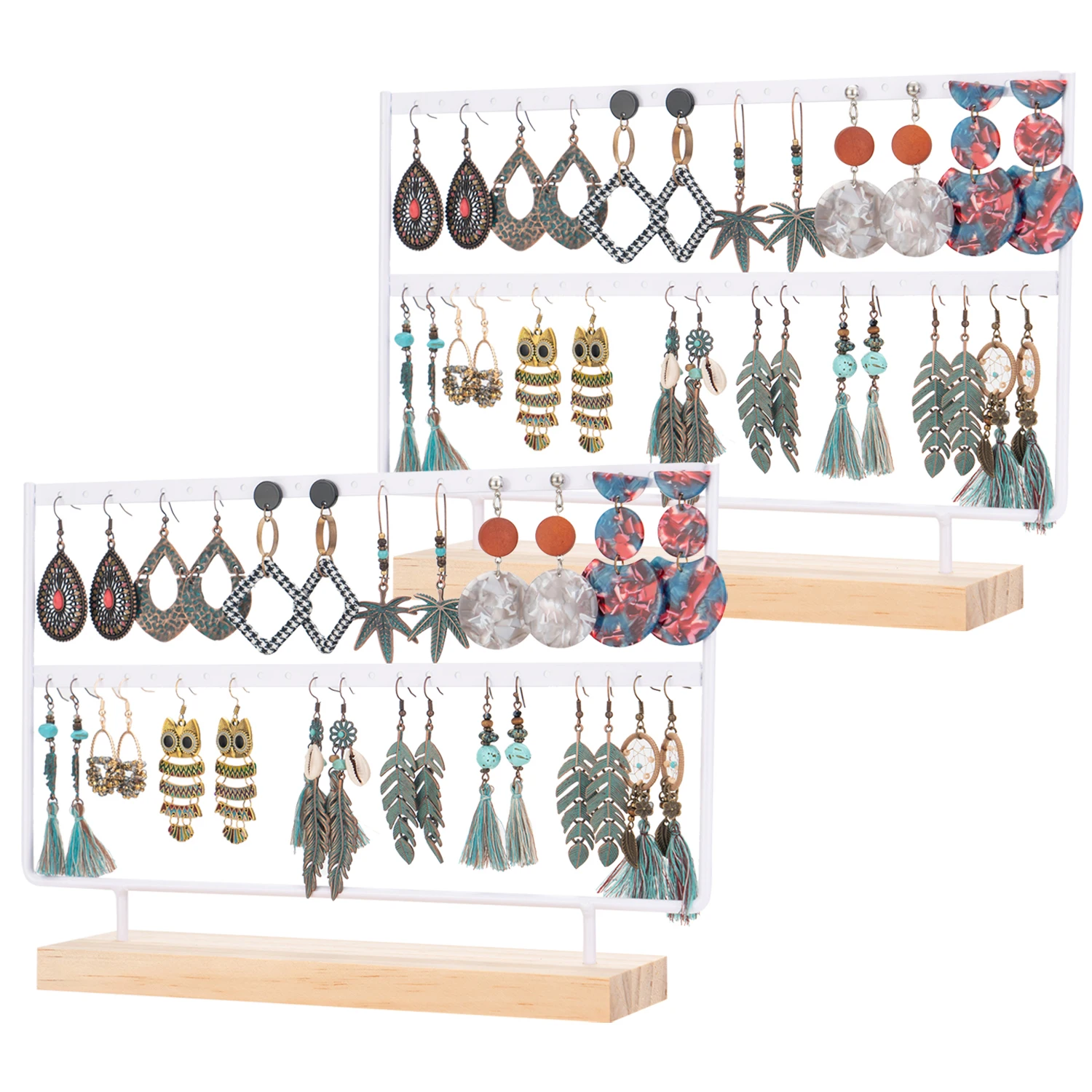 

Factory wholesale wooden base earring jewelry display stands racks, White/ black