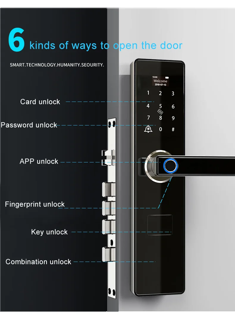 Digital App Controlled Front Door Lock Wifi Smart Door Lock Fingerprint