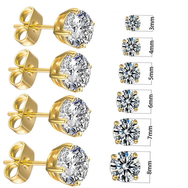 

Trendy Stainless Steel Cubic Zirconia Stud Earrings Gold Silver CZ Stud Earring Bulk Round Women Zircon Stud Earrings, Silver/gold color/rose gold color