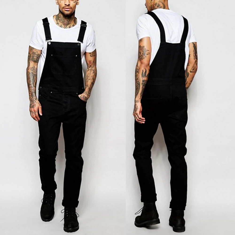 

Playsuits Overalls Men Jeans Rompers Summer Casual Sleeveless Jumpsuit Solid Button Pocket Suspenders Bib Pants, Customized color