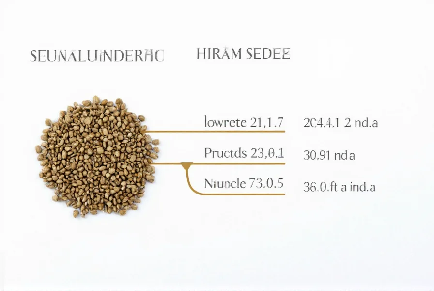 Mustard seed size comparison chart showing yellow, brown, and black varieties next to common household items