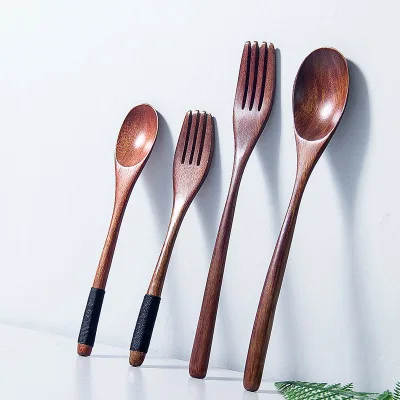 

Japan Dining Long Handle Wood Spoon Fork Creative Cutlery Set