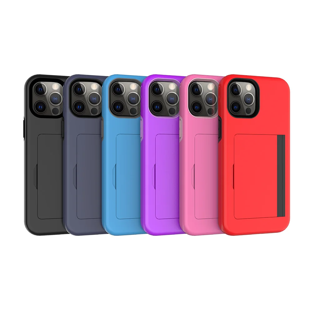 

Credit Card Holder Anti Drop Couple Two Pieces Tpu Pc Hard Shell Phone Case With Stand Supplier For iPhone 12 Mini Pro Max, Black, navy, blue, pink, red, purple, welcome customized color