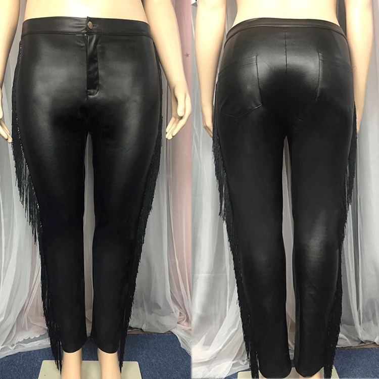 Hot Onsale Good Quality Fashion Womens Winter Clothing 2021 Casual Tassels Women Plus Size Leather Pants