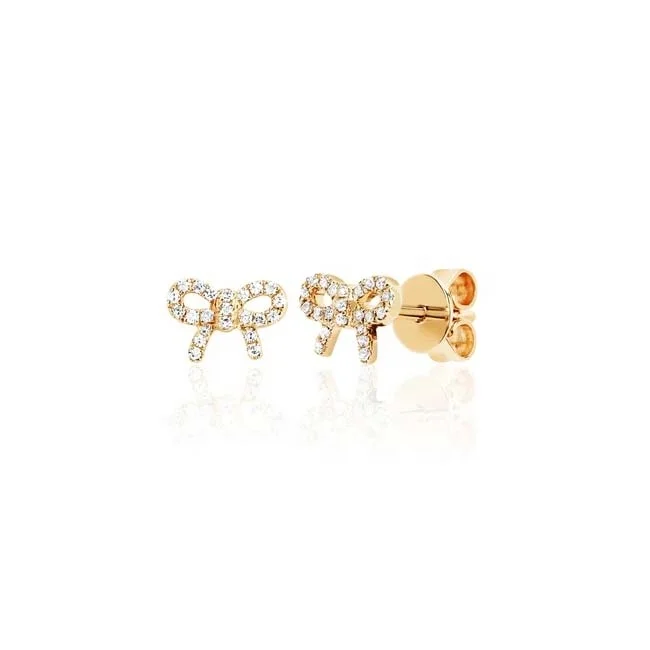 

925 Sterling Silver Sweet Kawaii Zirconia Diamond Mini Bow Stud Earring Gold