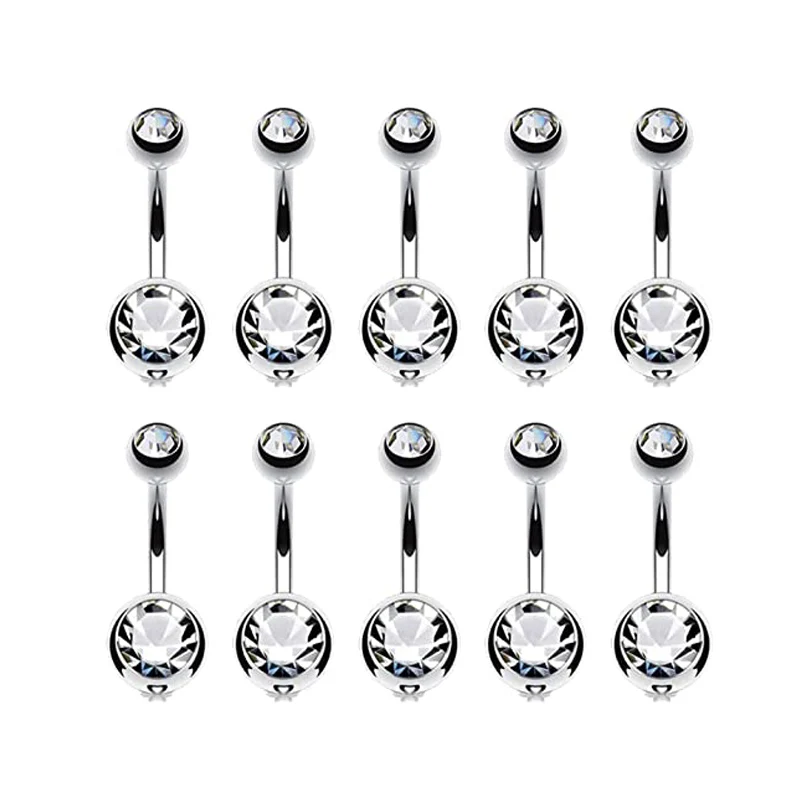 

14g Double Prong Cz Belly Ring Titanium Internally Threaded Piercing Jewelry Girls With Piercings, Steel color for ready stock