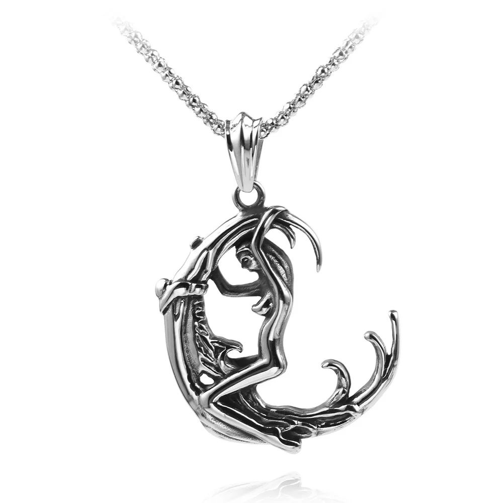 

Fashion Creative Ancient Rome Amulet Retro Antique Silver Zinc Alloy Metal Sexy Jewelry Crescent Moon Goddess Pendant Necklace