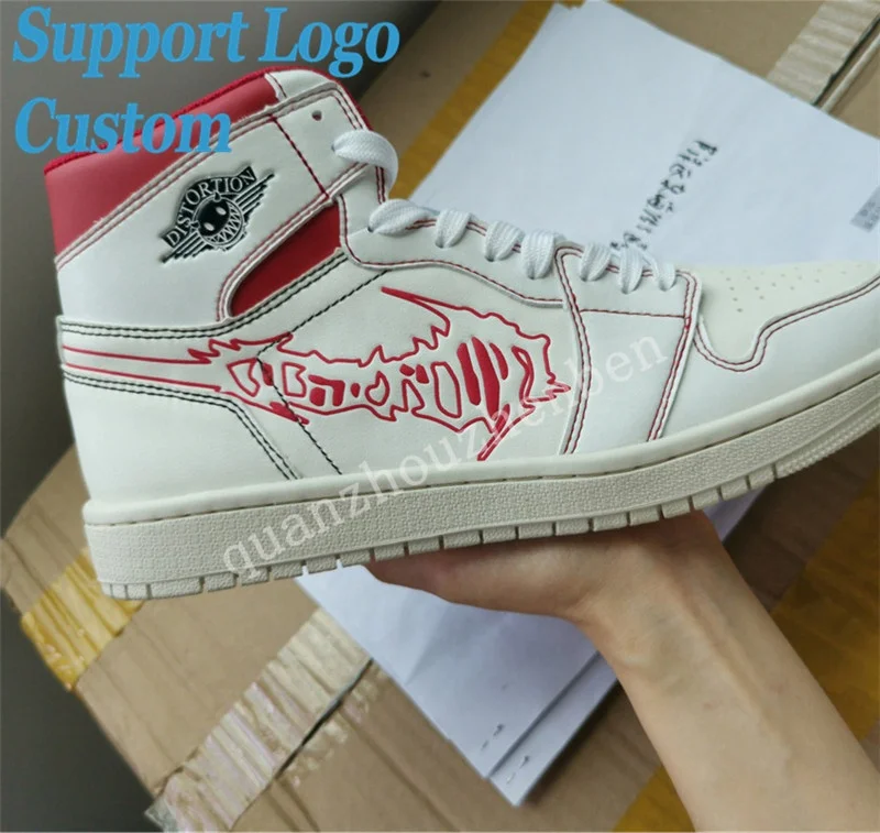 

Wholesale rubber Custom Basketball Shoes Lace-up White Color Sneakers Outdoor Sport men's high top basketball shoes