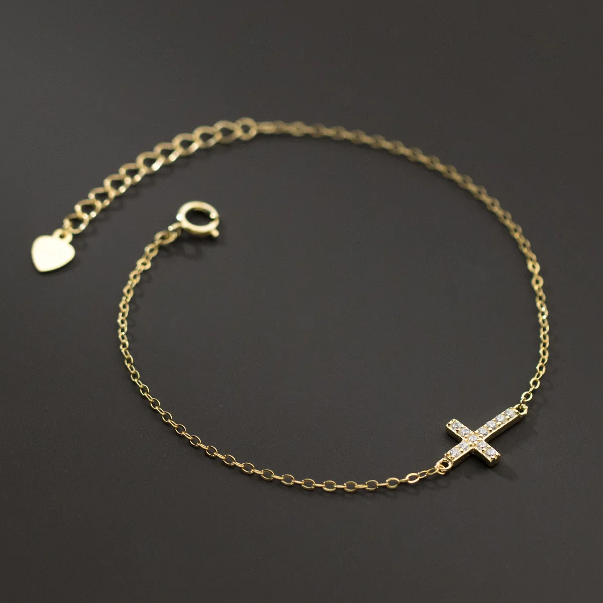 Fashion Jewelry 925 Sterling Silver Simple Cross Diamond Charm Gold Plated Bracelets for Women