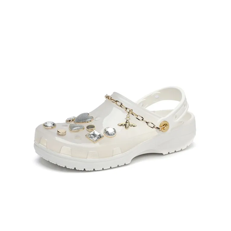 

New Diamond Rhinestone Chain Crystal Slippers Beach Sandals Clogs Lady, White