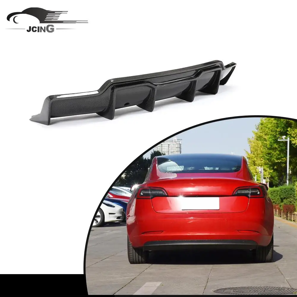 

V style Rear Bumper Carbon Fiber Model 3 Rear Diffuser Lip for Tesla Model 3 Sedan 4-Door 2016-2020