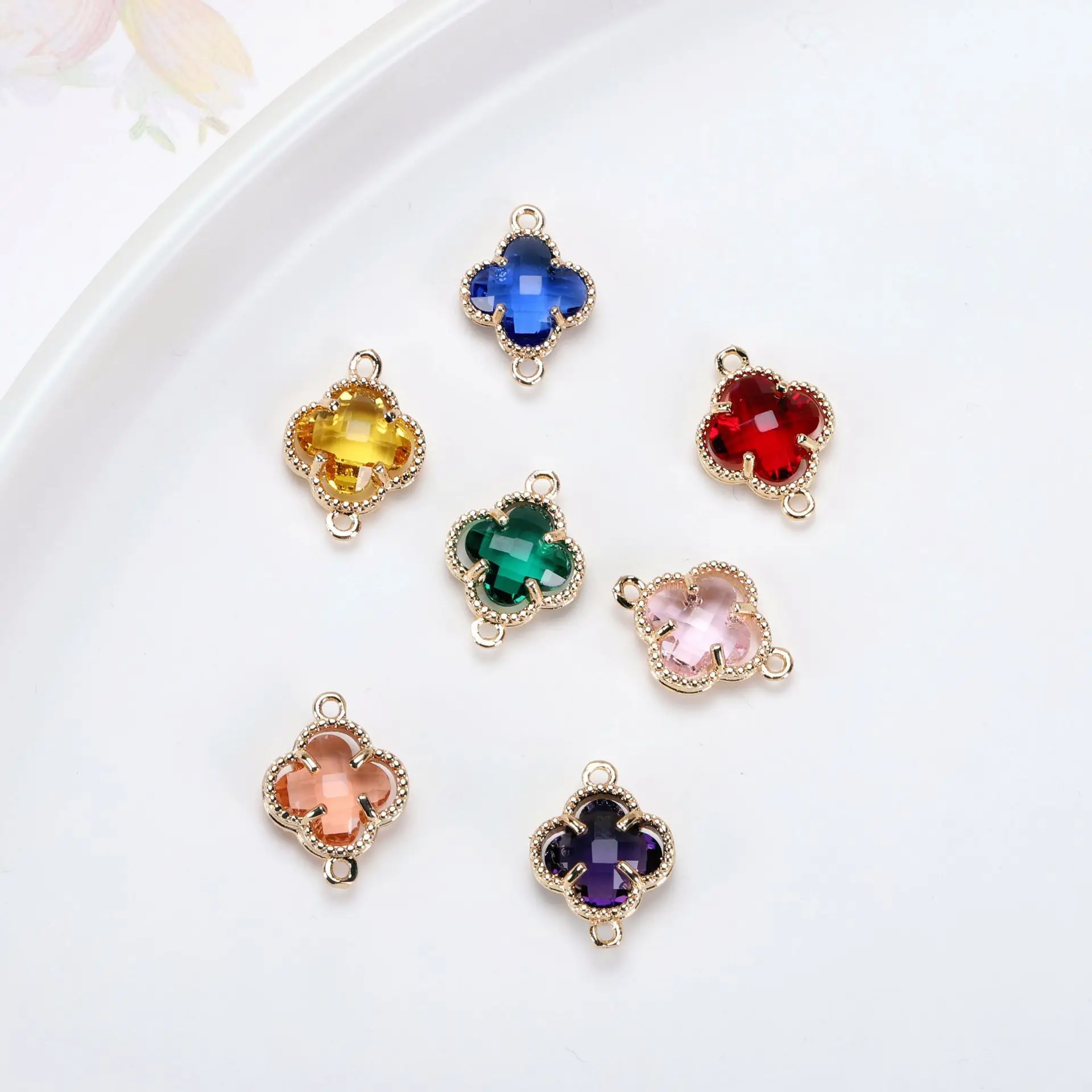 Polychrome Crystal Four Leaf Clover Charm For Women DIY Jewelry Making