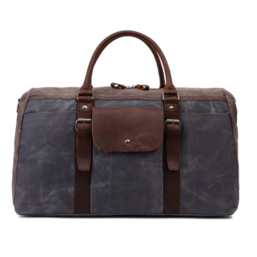 

Oversized Travel Duffel Bag Waterproof Canvas Genuine Leather Weekend bag Weekender Overnight Carryon Hand Bag Brown, Customized