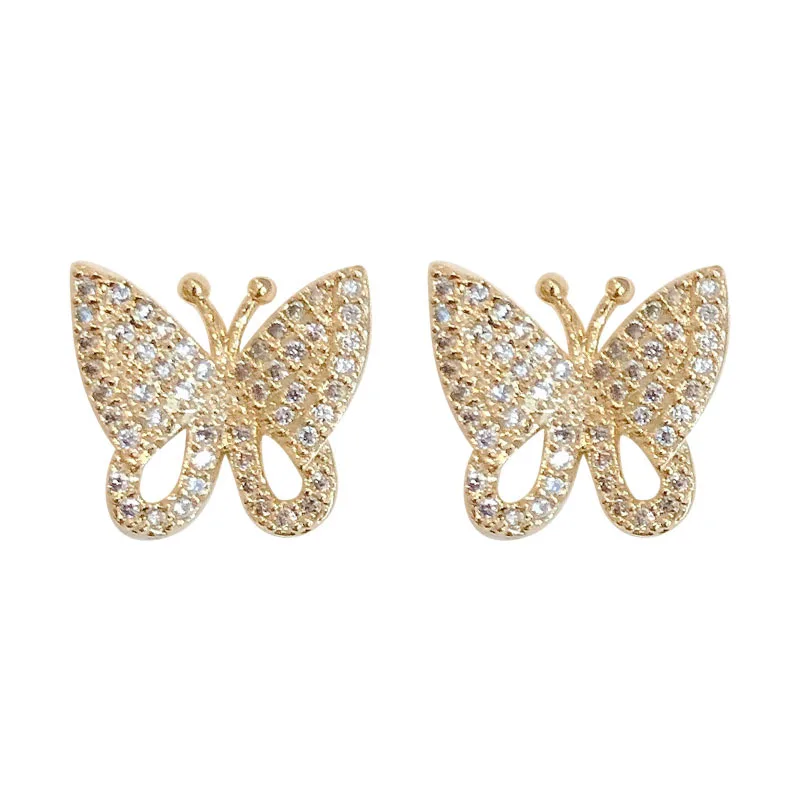 

JUHU S925 Silver Needle Dancing Butterfly Earrings New Fashion Luxury Socialite Earrings Korea Full Diamond Earrings Women, Shining gold