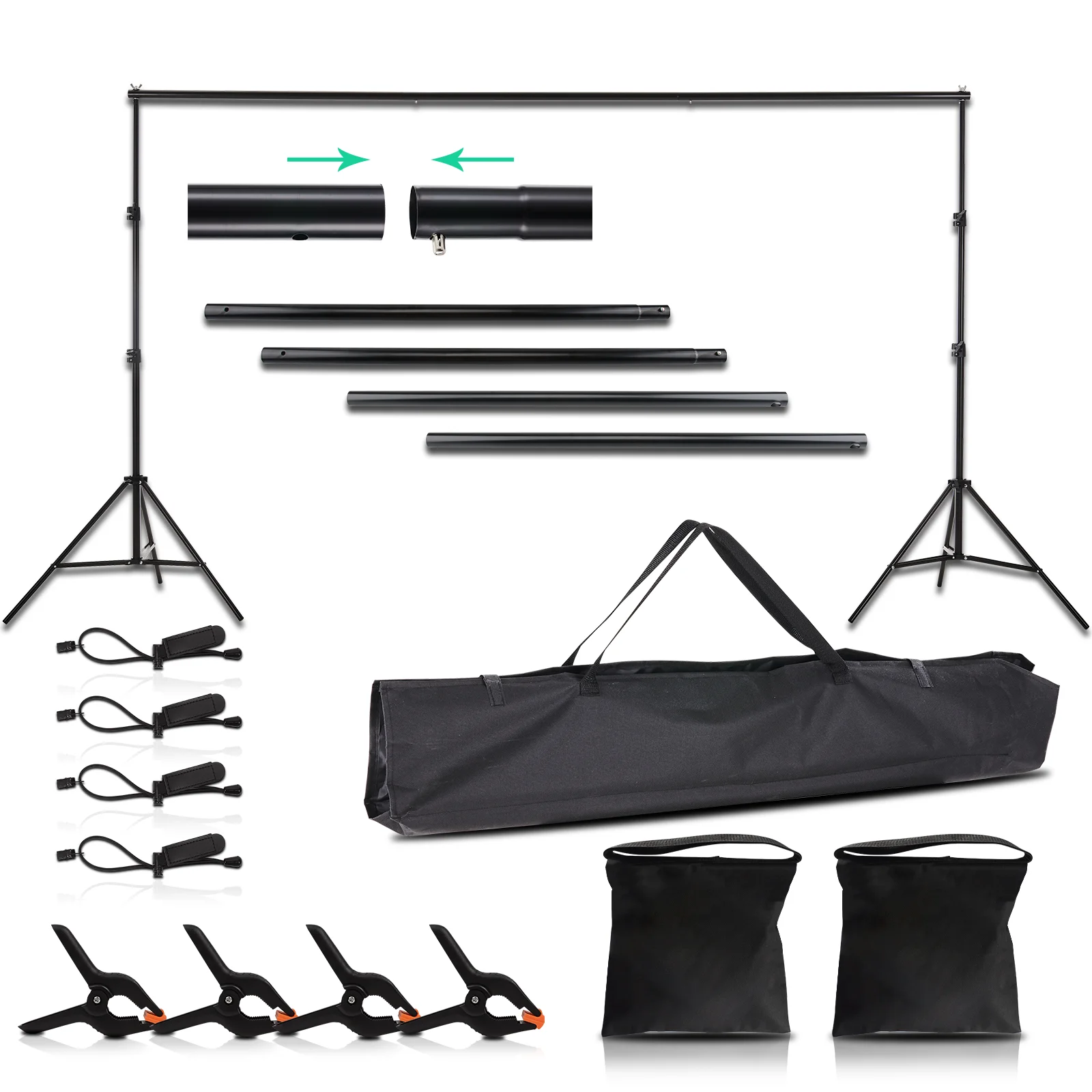 

6.5*10.0ft /  Photo Video Studio Adjustable Background Stand Backdrop Support System Kit with Carry Bag, Balck