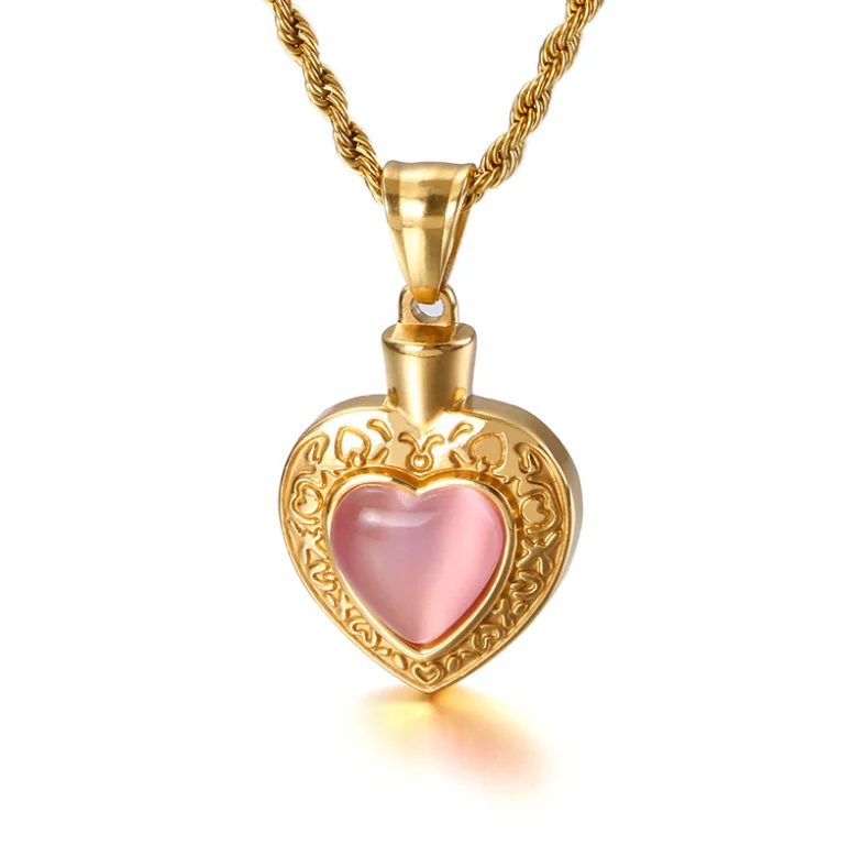 

New Arrival 18K Gold Plated 316L Stainless Steel Opal Heart Pendant Necklace Multi Color Heart Shape Moonstone Necklace For girl