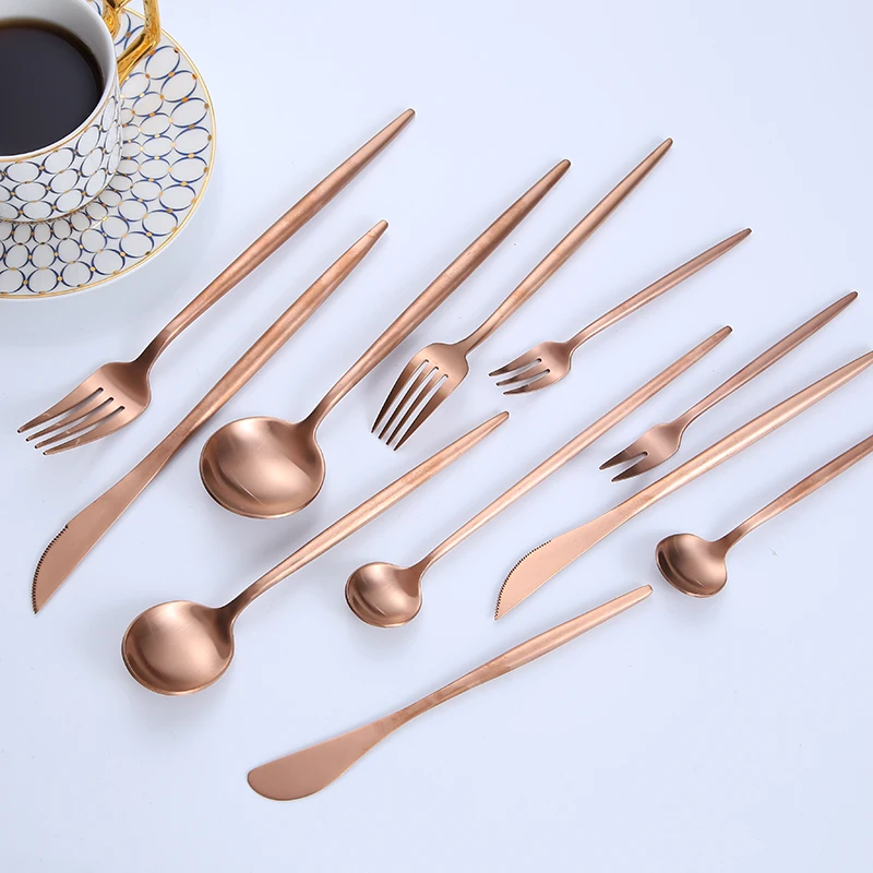 

Restaurant reusable gold coated spoons dinner set rose gold cutlery