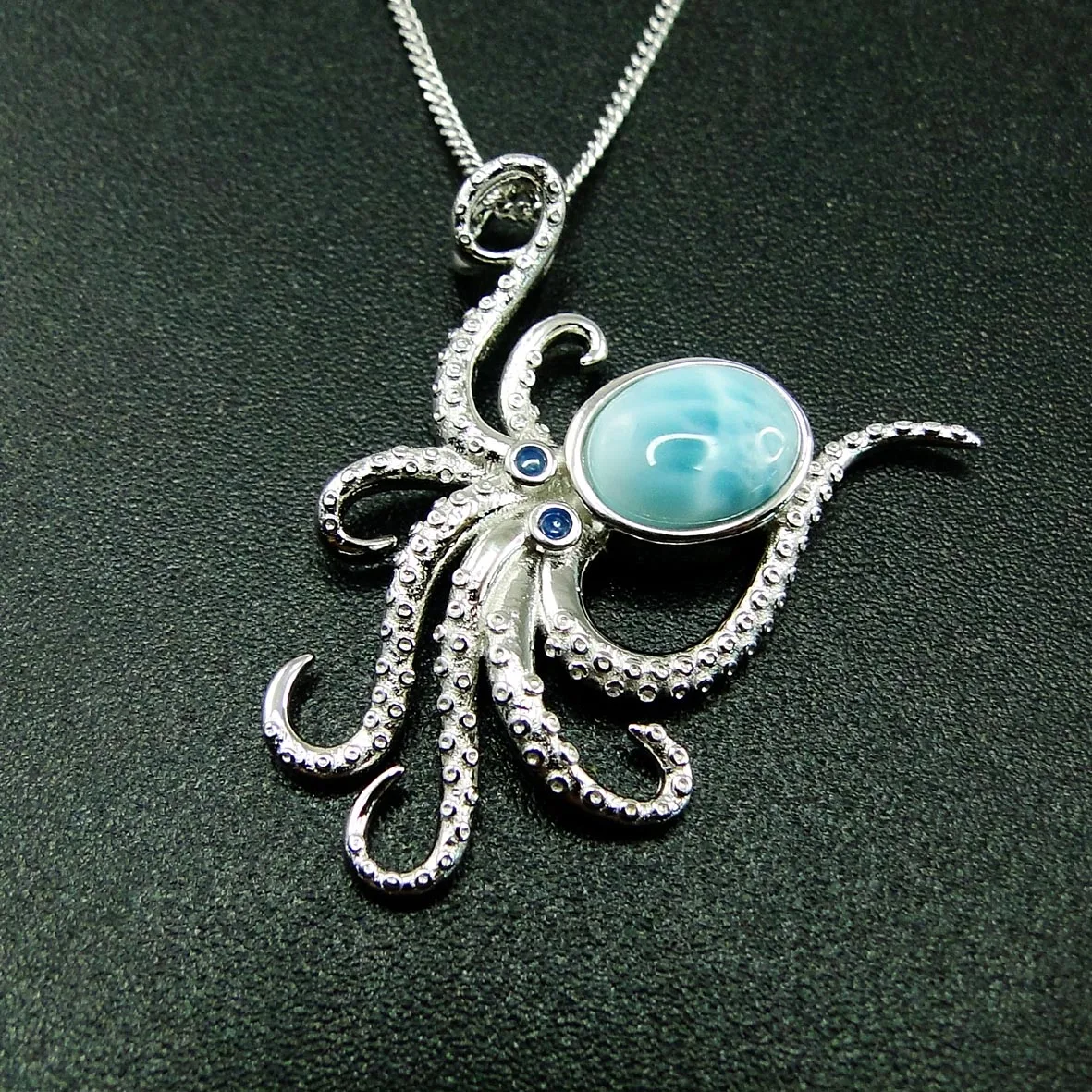 

High Quality 925 Silver Blue Larimar Octopus Pendant Sealife Natural Larimar Jewelry