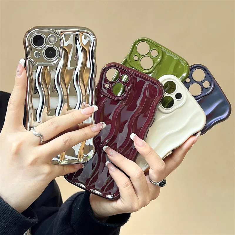 

New Fashion Plating Wavy Stripes TPU Soft Luxury Phone Case For iPhone Shockproof Back Cover