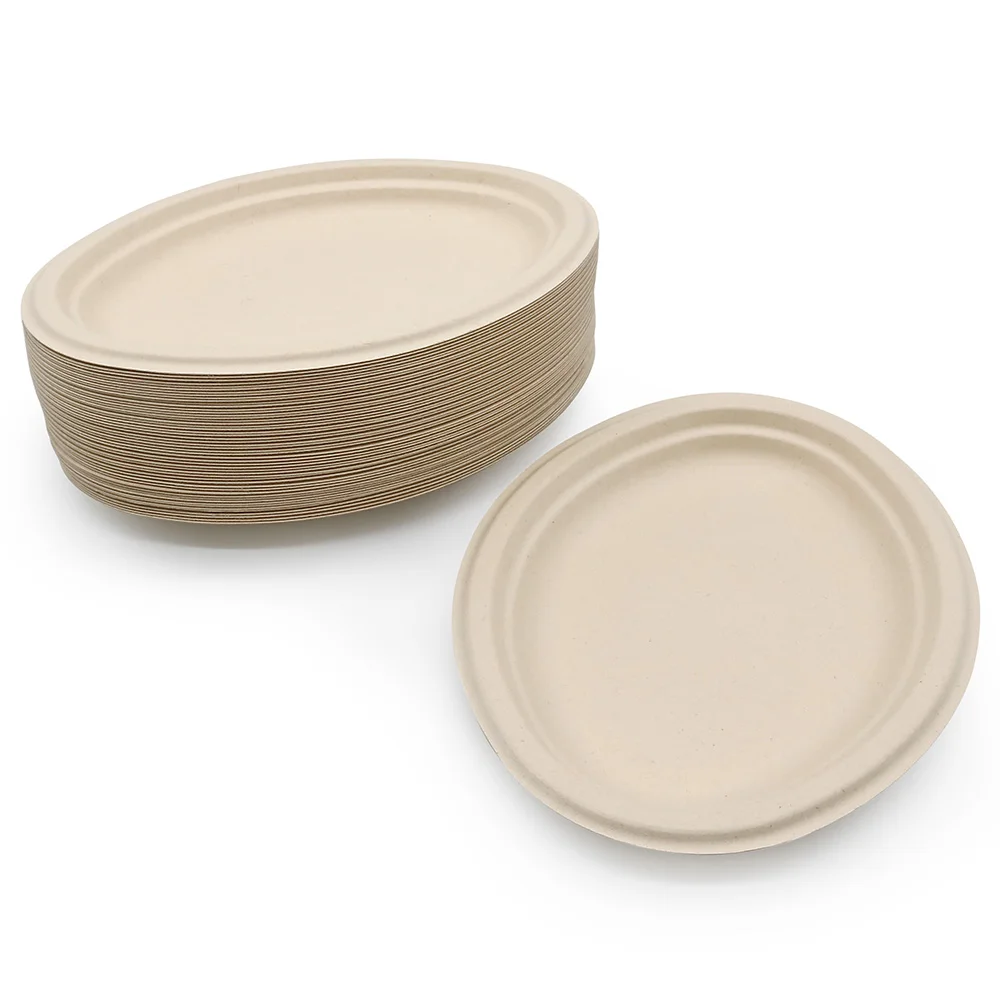 

Greaseproof Microwavable Bagasse or Bamboo Biodegradable Disposable Paper Plate Eco Friendly Wholesale for Party or Wedding, White or natural